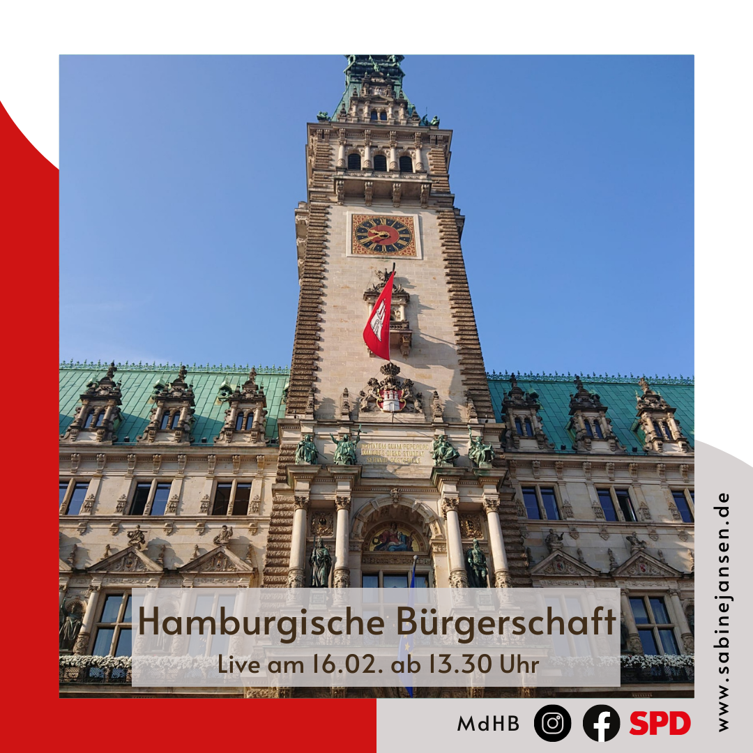 Öffentliche Sitzung der Hamburgischen Bürgerschaft am 16. Februar um 13.30 Uhr
